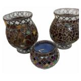 3 PC Home Interior Mosaic Candle Holders