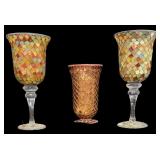3 pc Home Interior Mosaic Glass Vase & Candle