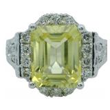 Yellow 5.92 ct Lab Sapphire & VS Diamond Ring