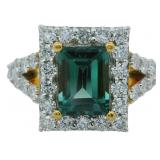 Step Cut 3.27 ct Lab Alexandrite & Diamond Ring