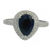 Pear Cut 1.83 ct Natural Sapphire & Diamond Ring
