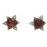 10k Gold Natural Pink Tourmaline & Lab Earrings