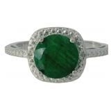 Round 1.53 ct Natural Emerald & Diamond Ring