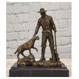Western Cowboy W/ Dog Bronze Sculpture