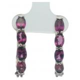 Genuine 4.00 ct Rhodium Garnet Hoop Earrings