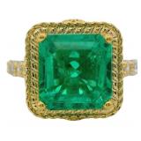 Square Cut 6.15 ct Lab Emerald & Diamond Ring