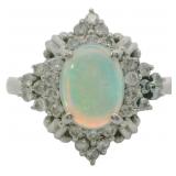Platinum 1.11 ct Natural Opal & Diamond Ring