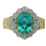 Oval Cut 4.01 ct Lab Green Garnet & Diamond Ring