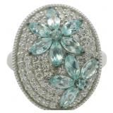 Natural 3.75 ct Blue & White Zircon Cocktail Ring