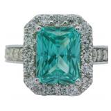 Green 4.37 ct Lab Garnet & VS Diamond Ring