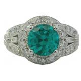 Round 4.01 ct Lab Green Garnet & Diamond Ring