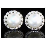 Quality 8.5 mm White Pearl Halo Earrings