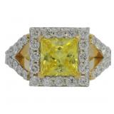 Yellow 3.29 ct Lab Sapphire & Diamond Ring