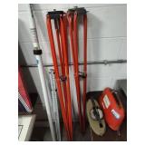 Surveyors scope, 2 tripods, measuring sticks