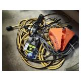 Extension cord, wire, chocks, RV adapter