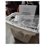 Hamper, bathroom and shower items