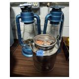 2 lanterns and dispenser