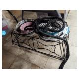 Dog dish holders and leashes