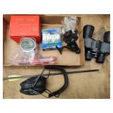 Reels, earmuffs, binoculars and other