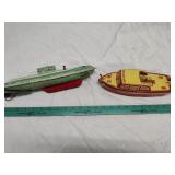 Tin submarine Wolverine and boat Western Germany Tin submarine Wolverine and boat Western Germany