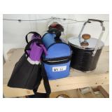 2 coolers and ice bucket