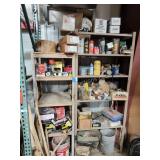 Metal and wood shelf with contents