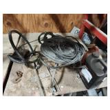 Stool, pump, jumper cables and other