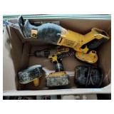 Dewalt drill, saw, 2 batteries, charger