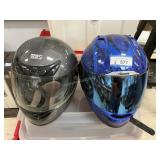 2 motorcycle helmets, large and XL
