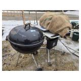 Grill, stand and burlap