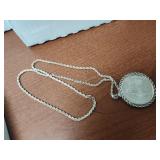 Silver dollar necklace chain marked 925