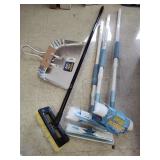 3 window wands, dust pan and brush
