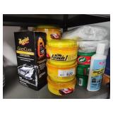 Car wax, polish, sponges and cloths