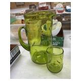 Green Glass Pitcher set with Drinking Glasses