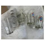 5 Glass Beer Mugs & Bottle