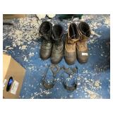 Menï¿½s winter boots and slip on ice tracks