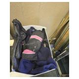 Box of snowmobile gloves and head gear