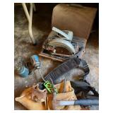 Tool bag, hammer, saw