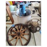 Lanterns, pot, wagon wheels