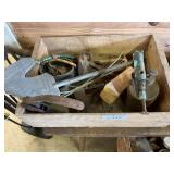 Assorted items and wooden bench