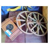 2 small wagon wheels and other