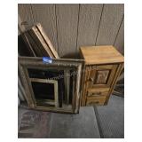 Frames, shelves, small cabinet