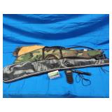 3 gun cases, 4 12ga shells, call and knife