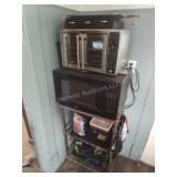 Racks with microwave, toaster and other
