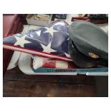 Army hat and 2 flags