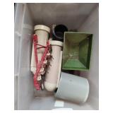 Toy wagon, plow and silos