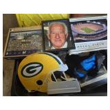 Tote of assorted Packer and Brewers item