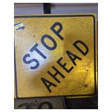 Wooden Stop Ahead sign