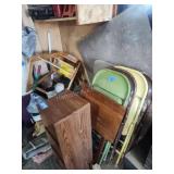 Folding chairs, table, misc. contents of corner