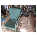 3 metal chairs, folding chairs and side table